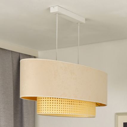 Duolla - Chandelier on a string DOUBLE OVAL RATTAN 2xE27/15W/230V creamy/rattan