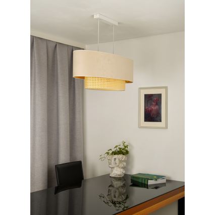 Duolla - Chandelier on a string DOUBLE OVAL RATTAN 2xE27/15W/230V creamy/rattan