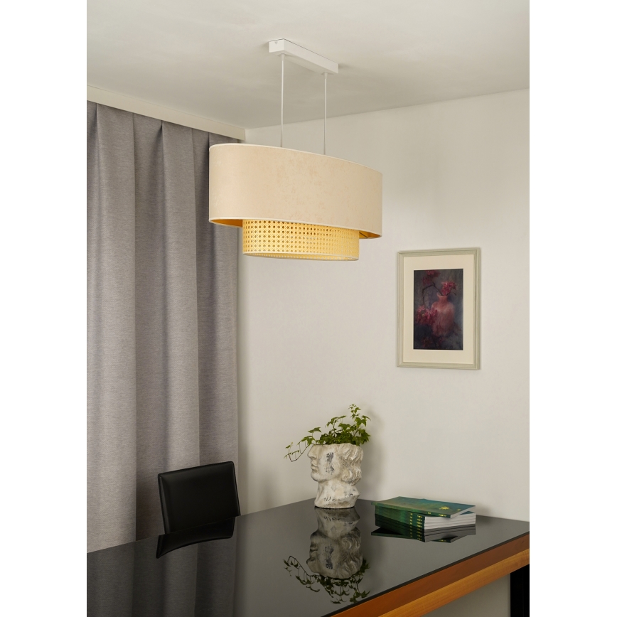 Duolla - Chandelier on a string DOUBLE OVAL RATTAN 2xE27/15W/230V creamy/rattan