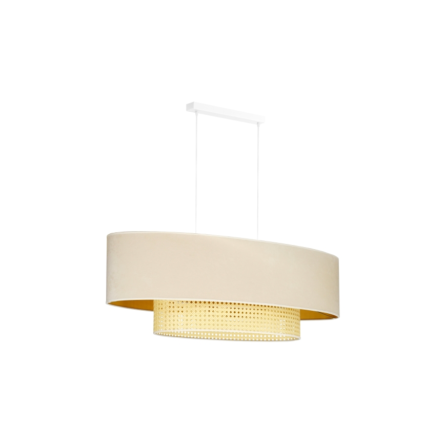 Duolla - Chandelier on a string DOUBLE OVAL RATTAN 2xE27/15W/230V creamy/rattan