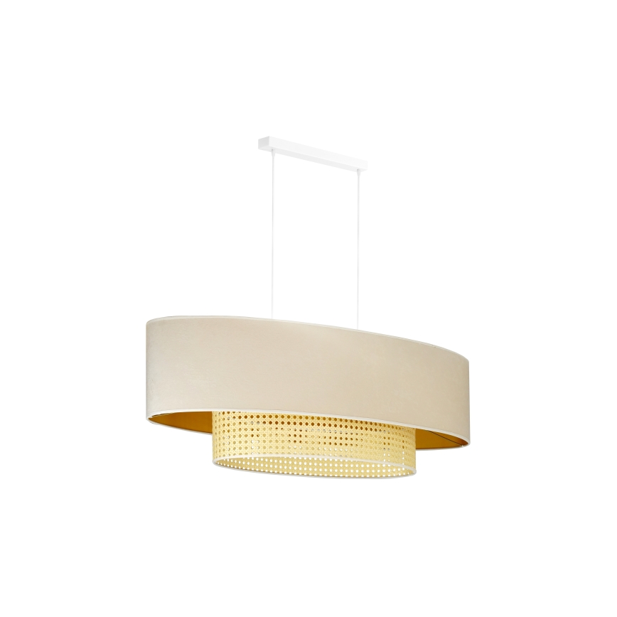Duolla - Chandelier on a string DOUBLE OVAL RATTAN 2xE27/15W/230V creamy/rattan