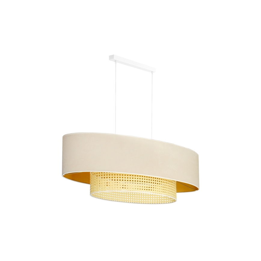 Duolla - Chandelier on a string DOUBLE OVAL RATTAN 2xE27/15W/230V creamy/rattan