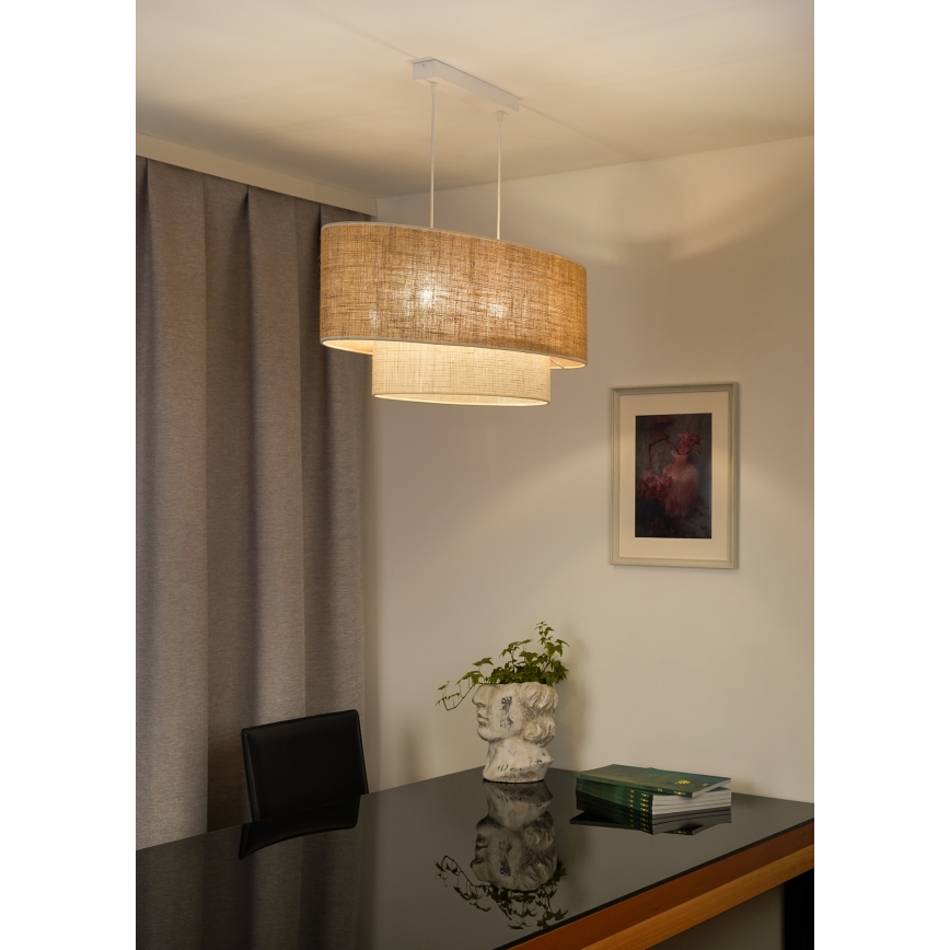 Duolla - Chandelier on a string DOUBLE OVAL YUTE 2xE27/15W/230V brown/creamy