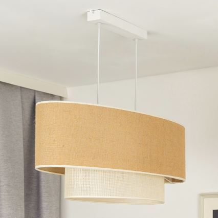Duolla - Chandelier on a string DOUBLE OVAL YUTE 2xE27/15W/230V brown/creamy