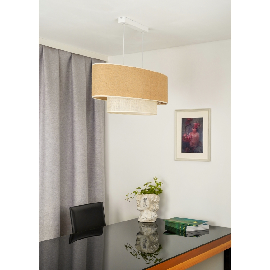 Duolla - Chandelier on a string DOUBLE OVAL YUTE 2xE27/15W/230V brown/creamy