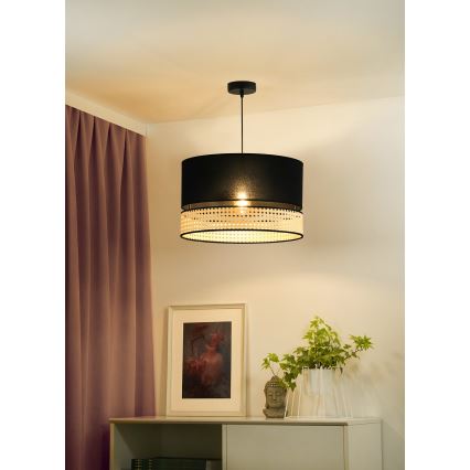 Duolla - Chandelier on a string DOUBLE RATTAN 1xE27/15W/230V d. 40 cm black/beige