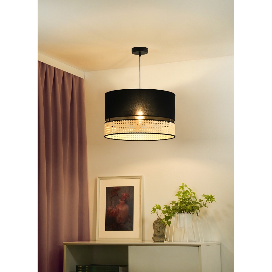 Duolla - Chandelier on a string DOUBLE RATTAN 1xE27/15W/230V d. 40 cm black/beige