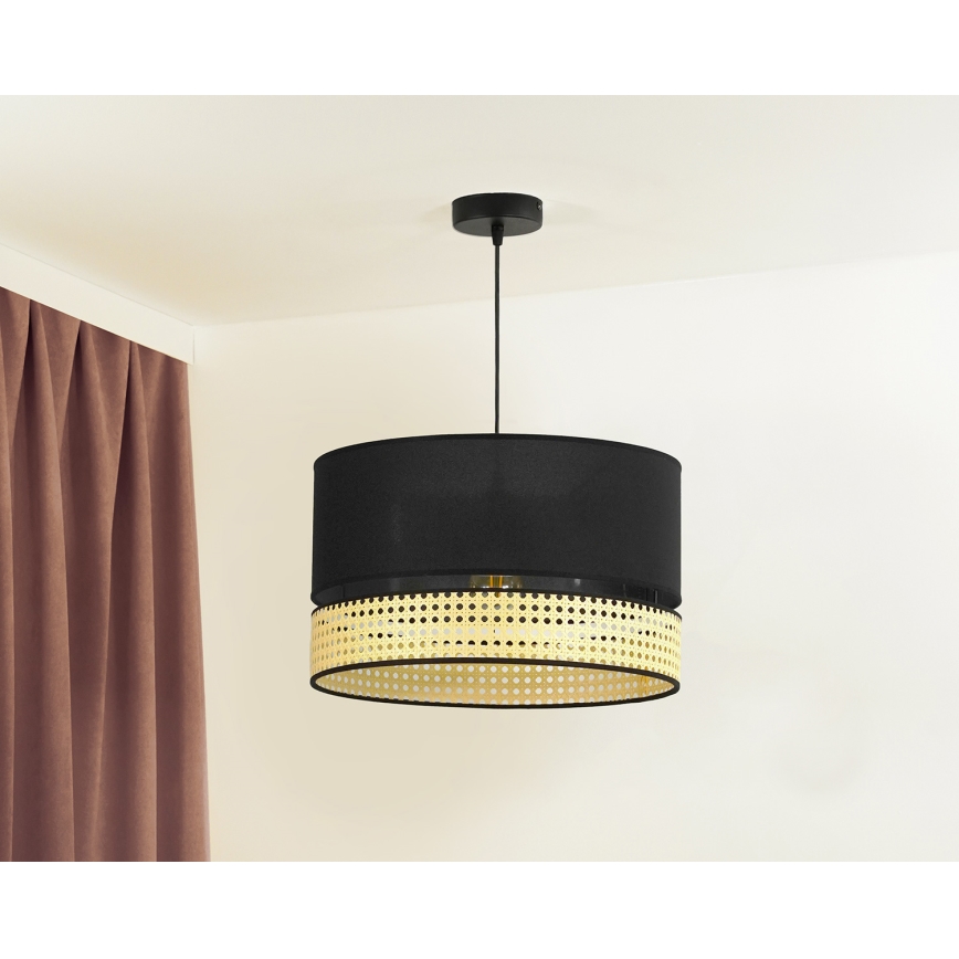Duolla - Chandelier on a string DOUBLE RATTAN 1xE27/15W/230V d. 40 cm black/beige
