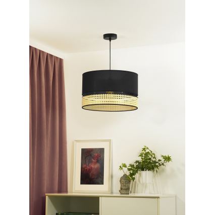 Duolla - Chandelier on a string DOUBLE RATTAN 1xE27/15W/230V d. 40 cm black/beige