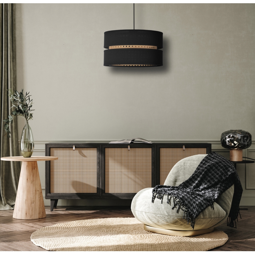 Duolla - Chandelier on a string DUO 1xE27/15W/230V d. 40 cm black/rattan