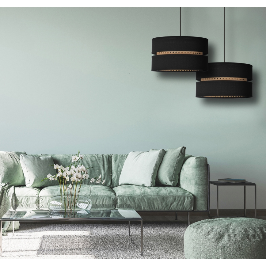 Duolla - Chandelier on a string DUO 1xE27/15W/230V d. 40 cm black/rattan