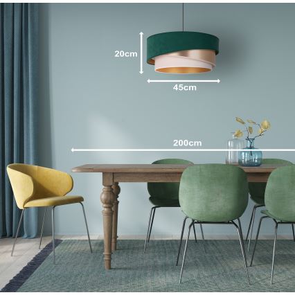 Duolla - Chandelier on a string KOBO 1xE27/15W/230V d. 45 cm green/rosegold/creamy