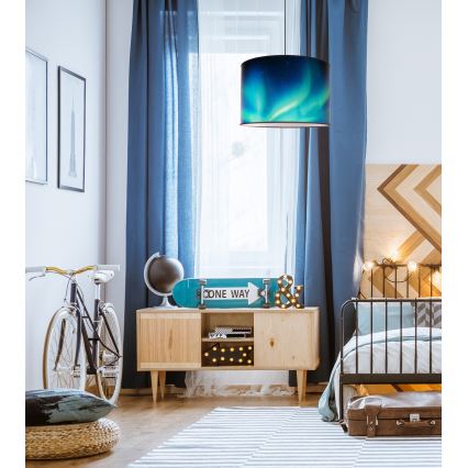 Duolla - Chandelier on a string PRINT L 1xE27/40W/230V d. 45 cm black/turquoise