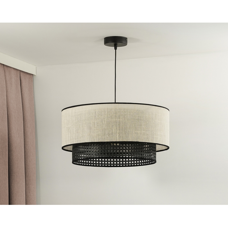 Duolla - Chandelier on a string RATTAN YUTE 1xE27/15W/230V d. 45 cm creamy/black