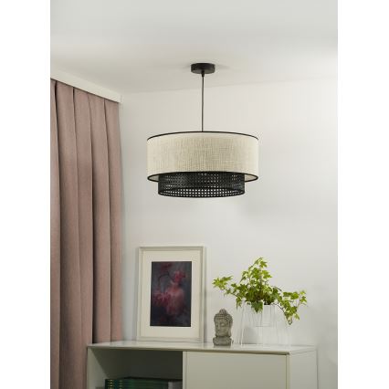 Duolla - Chandelier on a string RATTAN YUTE 1xE27/15W/230V d. 45 cm creamy/black