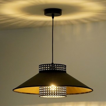 Duolla - Chandelier on a string RIO RATTAN 1xE27/15W/230V d. 45 cm black/gold