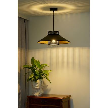 Duolla - Chandelier on a string RIO RATTAN 1xE27/15W/230V d. 45 cm black/gold