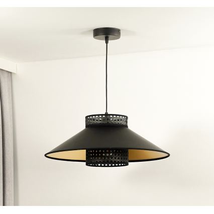 Duolla - Chandelier on a string RIO RATTAN 1xE27/15W/230V d. 45 cm black/gold