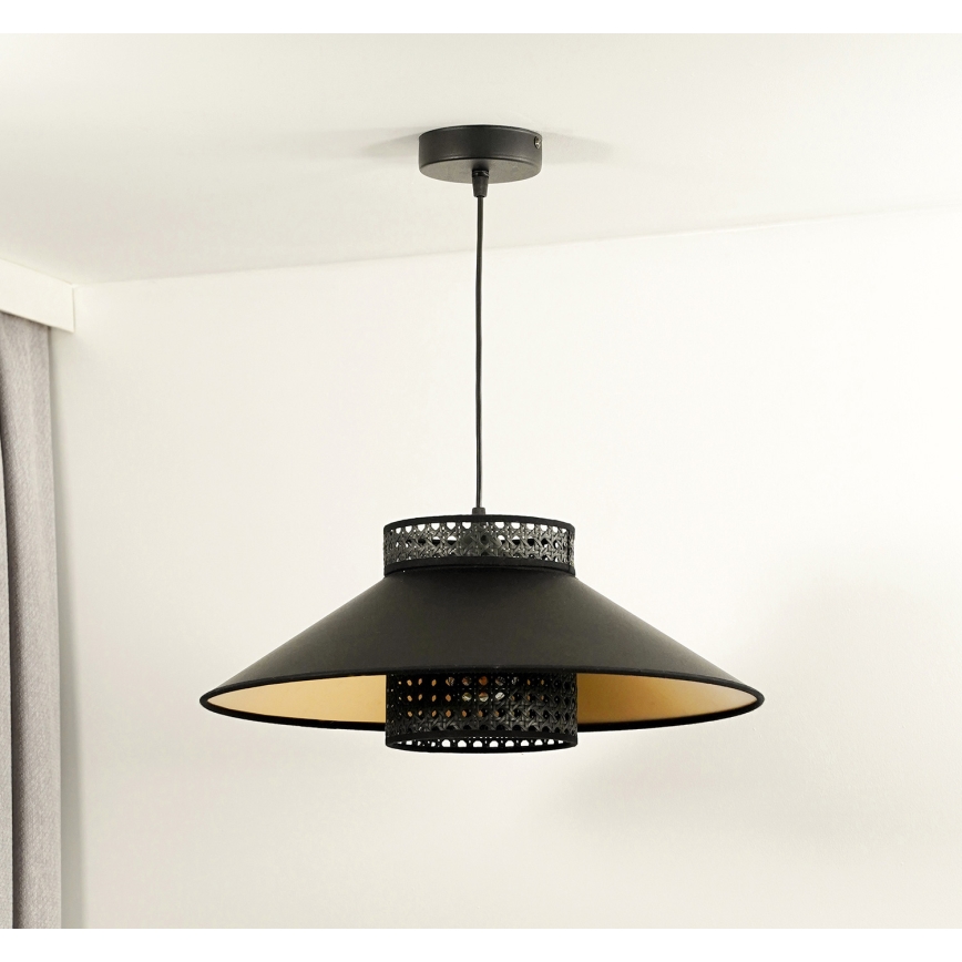 Duolla - Chandelier on a string RIO RATTAN 1xE27/15W/230V d. 45 cm black/gold