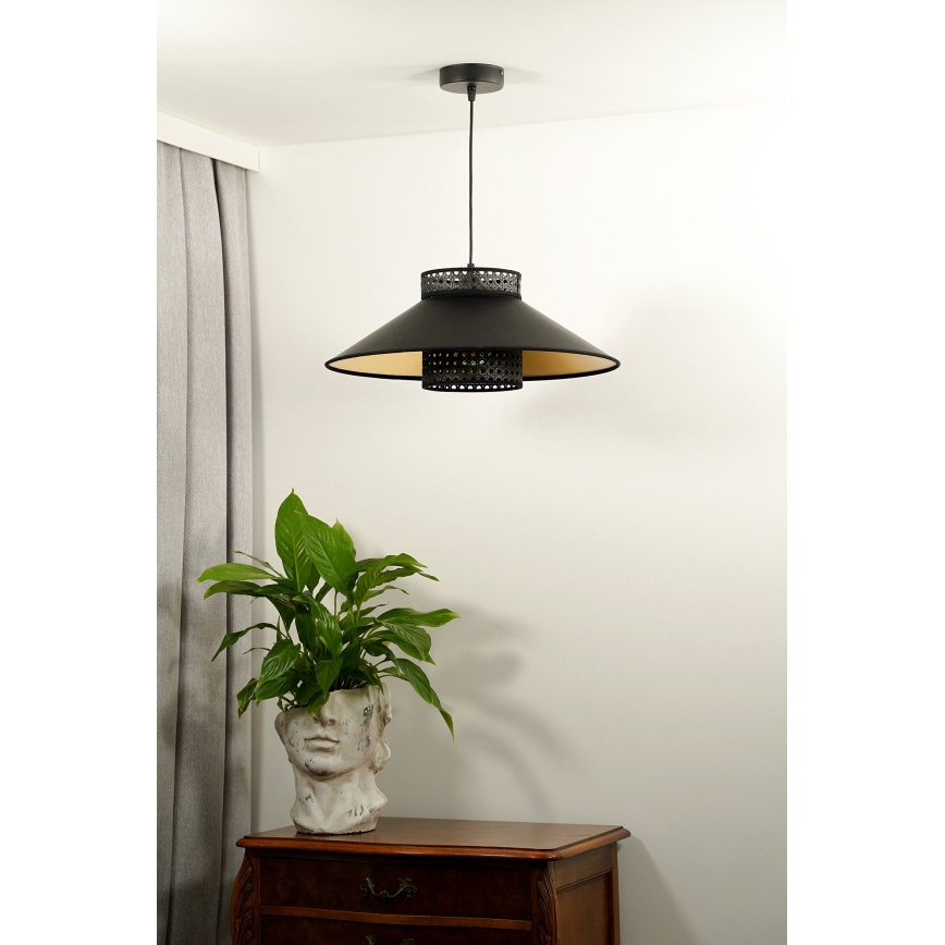 Duolla - Chandelier on a string RIO RATTAN 1xE27/15W/230V d. 45 cm black/gold