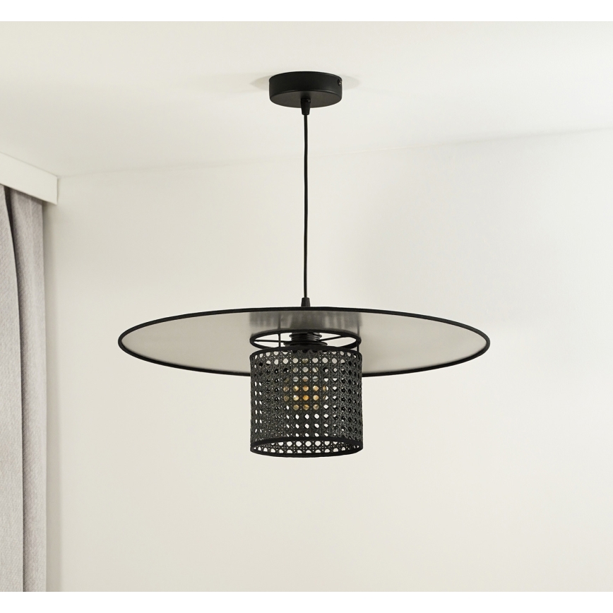 Duolla - Chandelier on a string TOKYO RATTAN 1xE27/15W/230V d. 50 cm black/silver