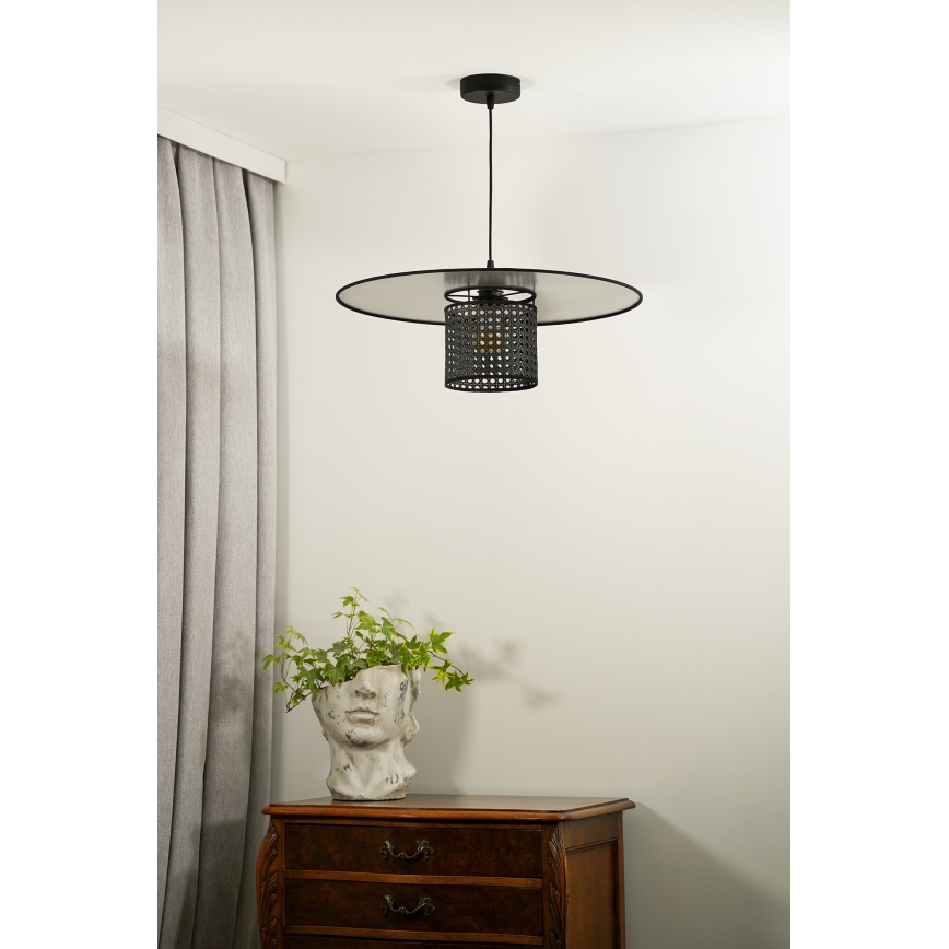 Duolla - Chandelier on a string TOKYO RATTAN 1xE27/15W/230V d. 50 cm black/silver