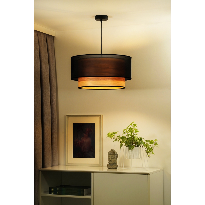 Duolla - Chandelier on a string WOOD BOHO 1xE27/15W/230V d. 45 cm black/beige