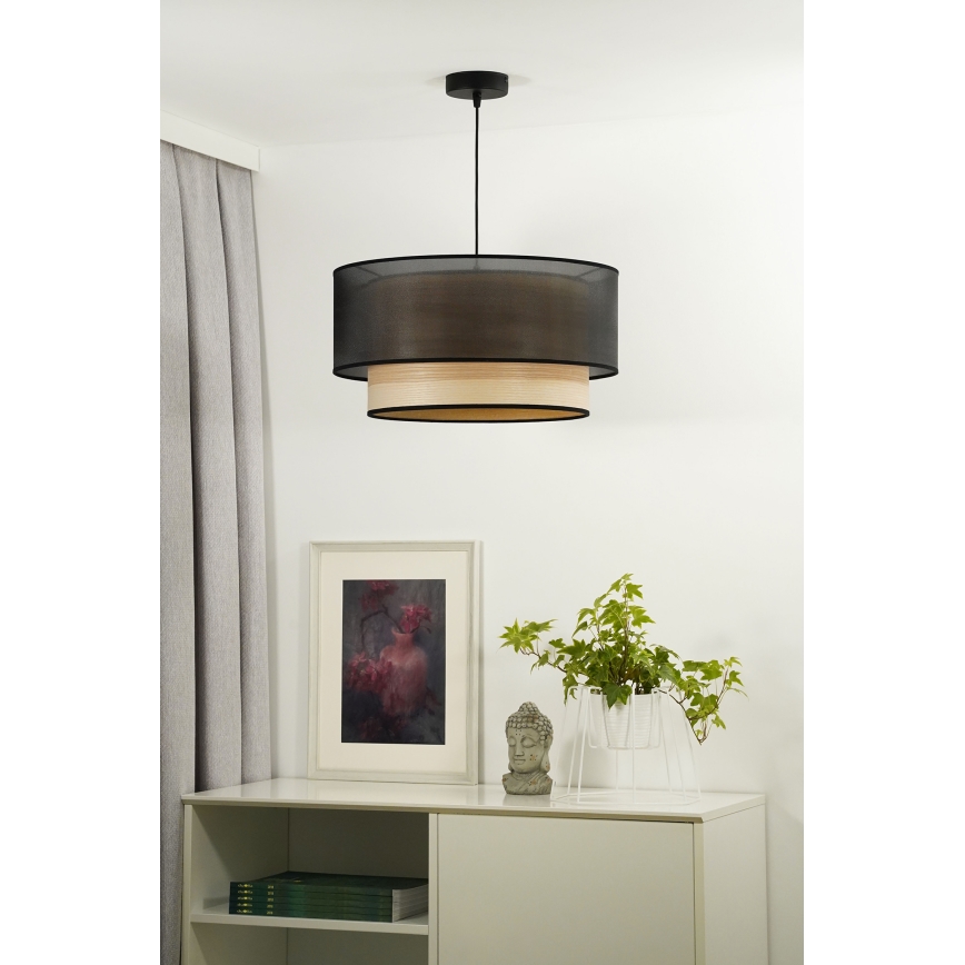 Duolla - Chandelier on a string WOOD BOHO 1xE27/15W/230V d. 45 cm black/beige