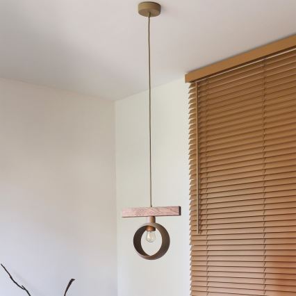 Duolla - IRONLINE Cable Pendant Light 1xE27/15W/230V Pine Oak/Beige