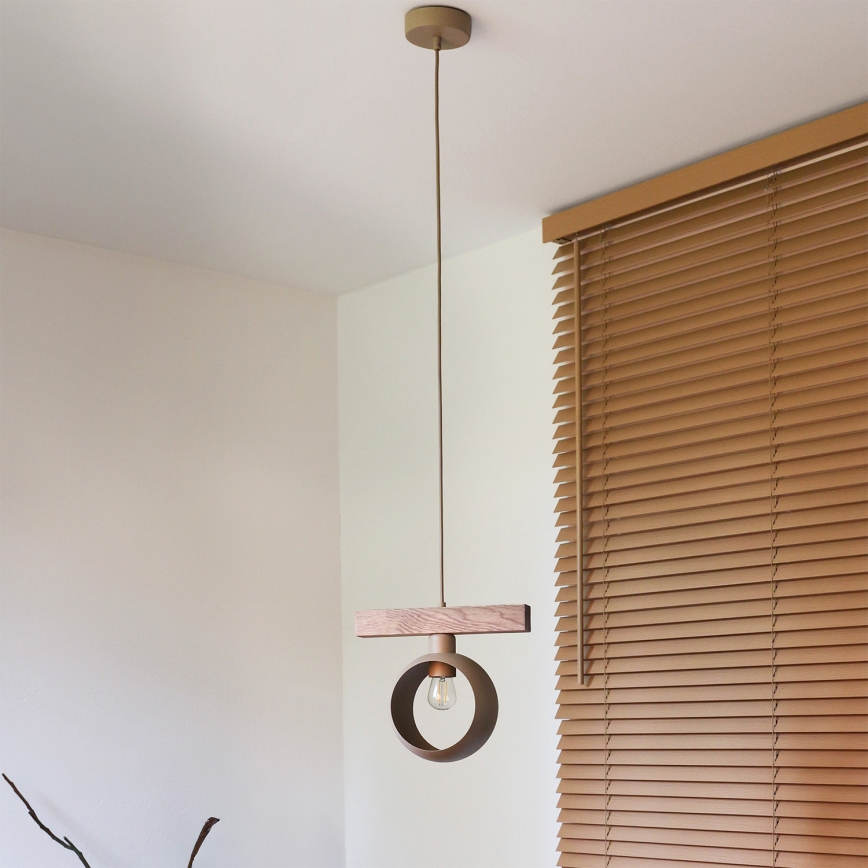 Duolla - IRONLINE Cable Pendant Light 1xE27/15W/230V Pine Oak/Beige
