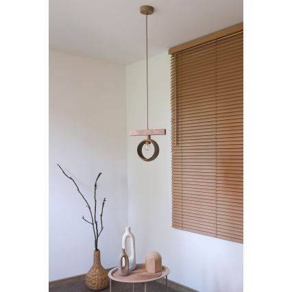 Duolla - IRONLINE Cable Pendant Light 1xE27/15W/230V Pine Oak/Beige