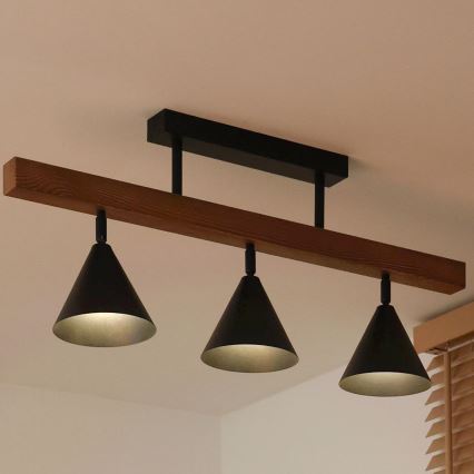 Duolla - IRONLINE Flush-Mounted Chandelier 3xG9/3W/230V Pine Oak/Black