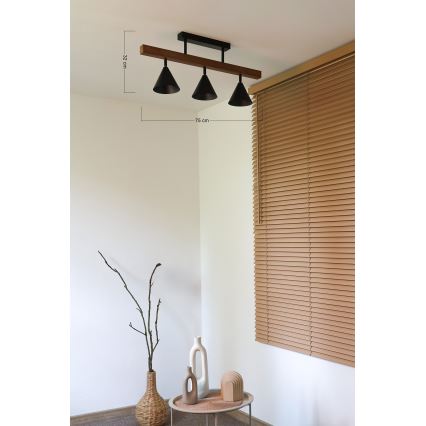Duolla - IRONLINE Flush-Mounted Chandelier 3xG9/3W/230V Pine Oak/Black