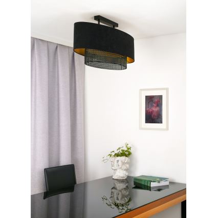 Duolla - Surface-mounted chandelier DOUBLE OVAL RATTAN 2xE27/15W/230V black/rattan