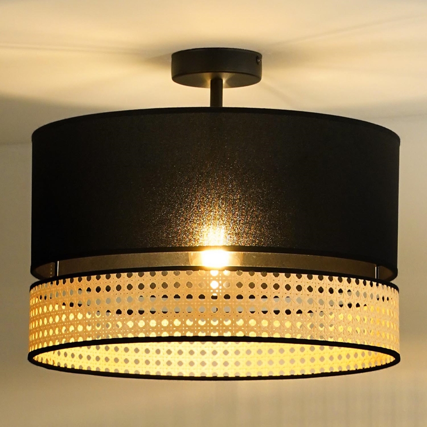 Duolla - Surface-mounted chandelier DOUBLE RATTAN 1xE27/15W/230V d. 40 cm black/beige