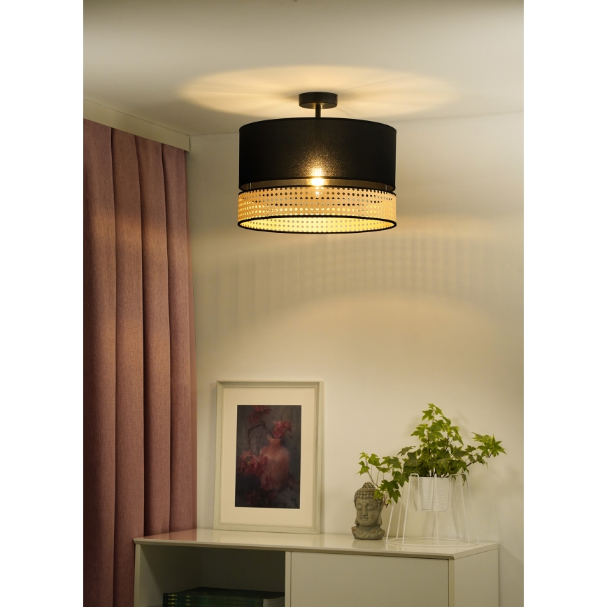 Duolla - Surface-mounted chandelier DOUBLE RATTAN 1xE27/15W/230V d. 40 cm black/beige