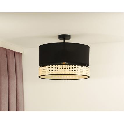 Duolla - Surface-mounted chandelier DOUBLE RATTAN 1xE27/15W/230V d. 40 cm black/beige