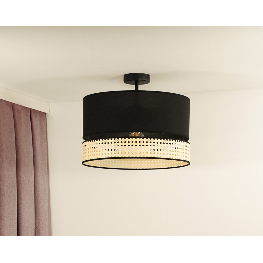 Duolla - Surface-mounted chandelier DOUBLE RATTAN 1xE27/15W/230V d. 40 cm black/beige