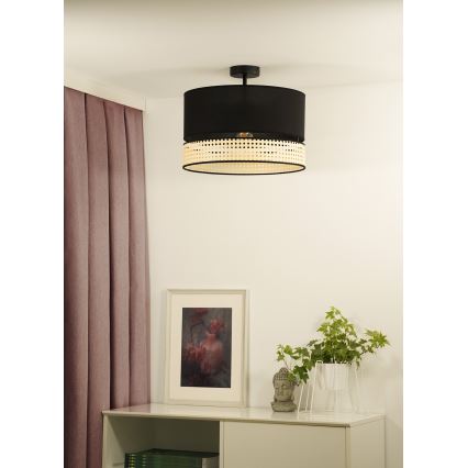 Duolla - Surface-mounted chandelier DOUBLE RATTAN 1xE27/15W/230V d. 40 cm black/beige