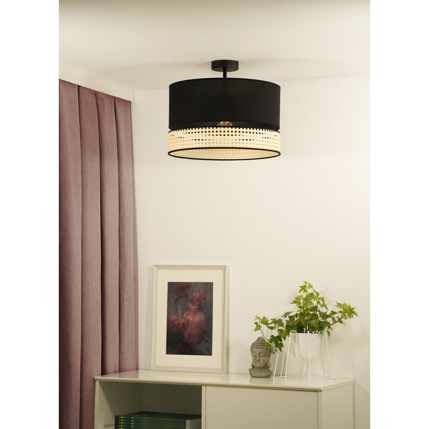 Duolla - Surface-mounted chandelier DOUBLE RATTAN 1xE27/15W/230V d. 40 cm black/beige