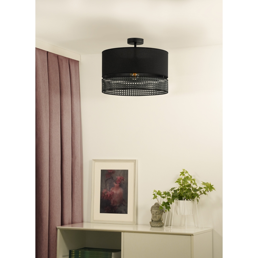 Duolla - Surface-mounted chandelier DOUBLE RATTAN 1xE27/15W/230V d. 40 cm black