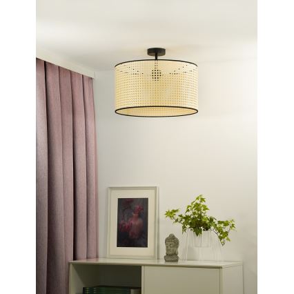 Duolla - Surface-mounted chandelier ROLLER RATTAN 1xE27/15W/230V d. 45 cm beige/black