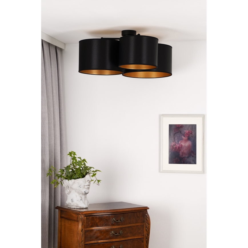Duolla - Surface-mounted chandelier ROLLER TRIO SHINY 3xE27/15W/230V black/gold