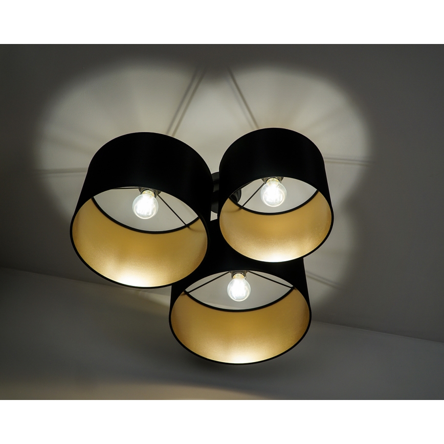 Duolla - Surface-mounted chandelier ROLLER TRIO SHINY 3xE27/15W/230V black/gold