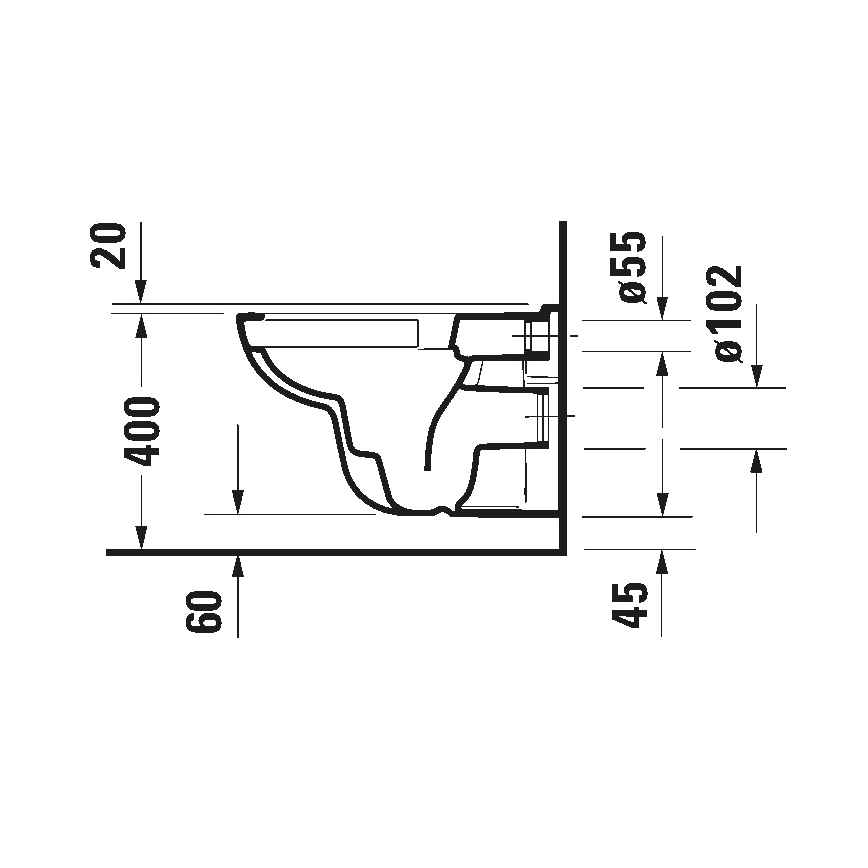 Duravit 25700920002 – D-CODE Wall-hung Rimless Toilet, Ceramic / Glossy White