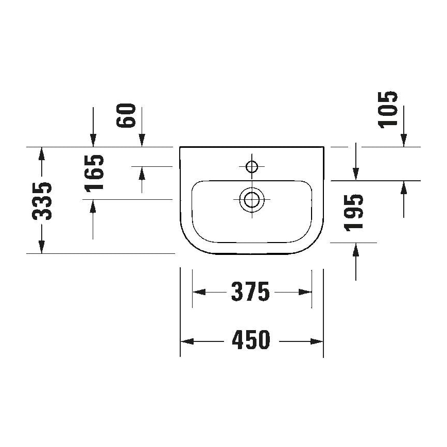 Duravit 7484500002 - D-CODE Wall-hung Basin 45 x 33.5 cm, Ceramic/Glossy White