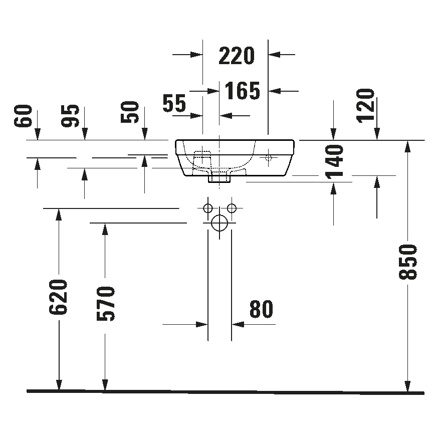 Duravit 7494000412 - D-CODE Wall-hung Basin 40 x 22 cm, Ceramic / Gloss White