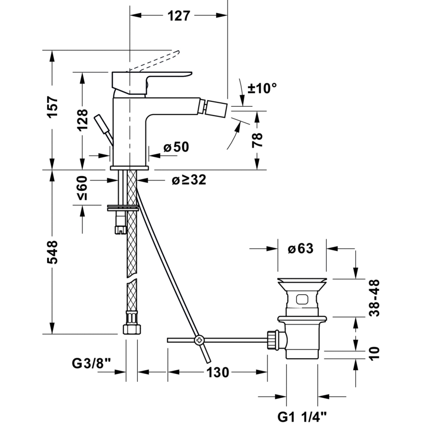 Duravit DC2400011010 - D-CODE Bidet Mixer Tap, Polished Chrome