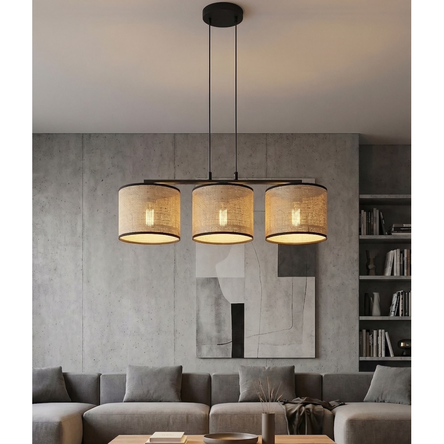 ECO Cable Pendant Light 3xE27/15W/230V Beige/Rattan