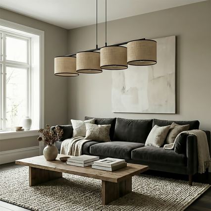 ECO Cable-Suspended Pendant Light 4xE27/15W/230V, Beige/Rattan